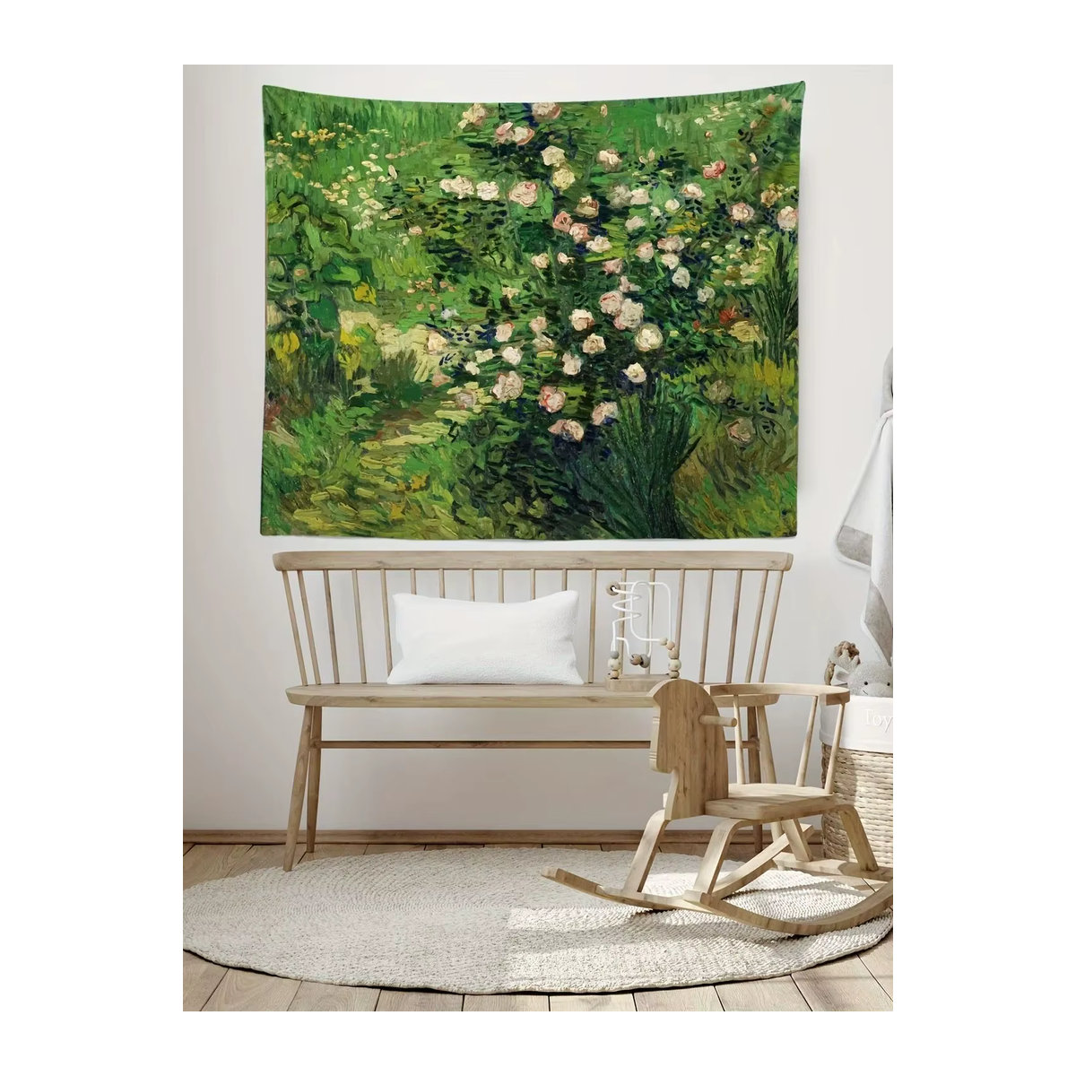 VIKAMA Van Gogh Garten Wandteppich mit floralem Ölgemälde in Grün, rechteckiger Textil-Wandteppich im Vintage-Stil, B/H: 40 x 60 cm - Bild 5