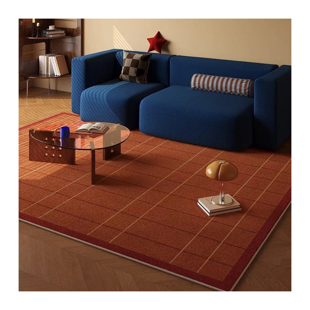 VIKAMA Vintage Bauhaus Teppich in Orange für Wohnzimmer und Schlafzimmer als rutschfeste Bodenmatte - Bild 1