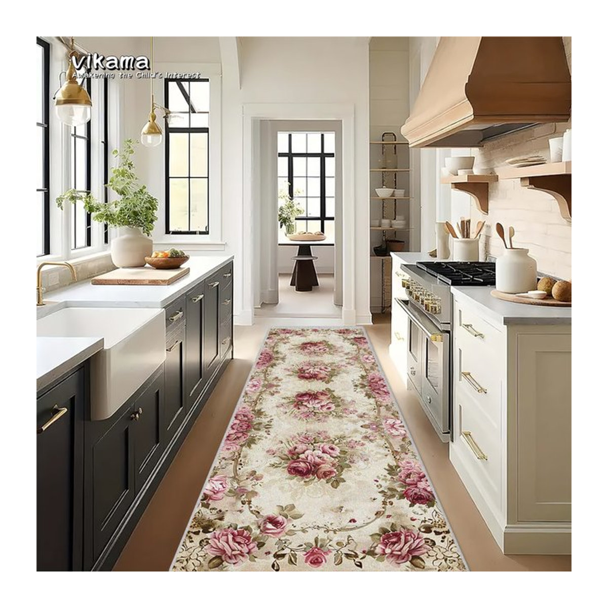 VIKAMA Vintage-Blumenteppich Mehrfarbig Rutschfeste Küchenmatte im Bauernhausstil - Bild 1