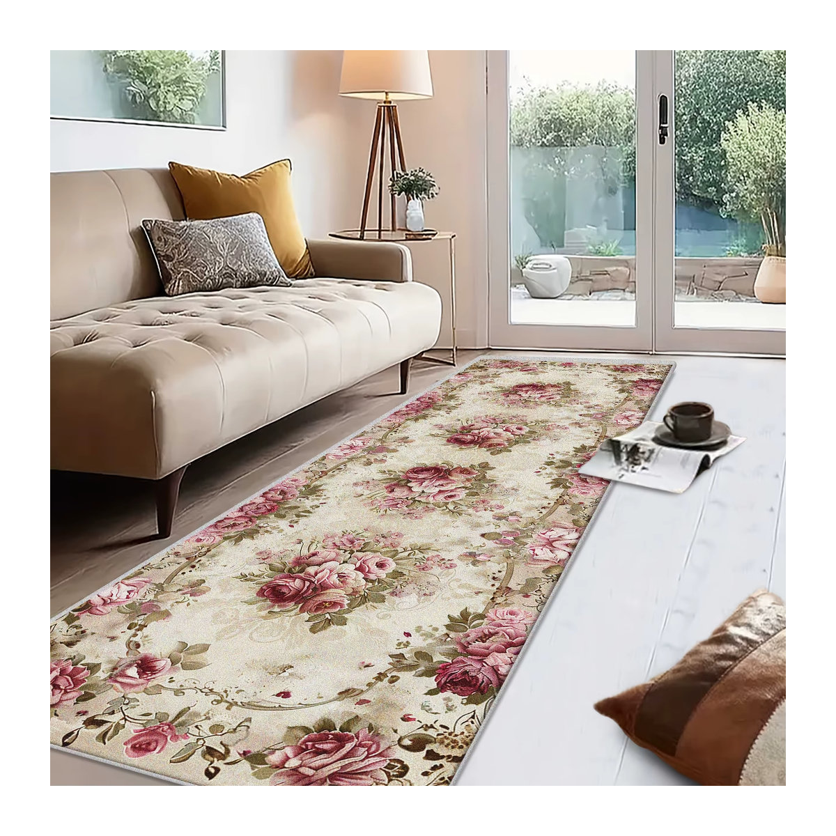 VIKAMA Vintage-Blumenteppich Mehrfarbig Rutschfeste Küchenmatte im Bauernhausstil - Bild 3