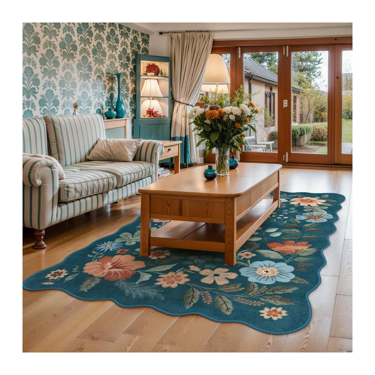 VIKAMA Vintage Floral Teppich in Weiß, runder wasserdichter Teppich für Wohnzimmer und Schlafzimmer - Bild 2