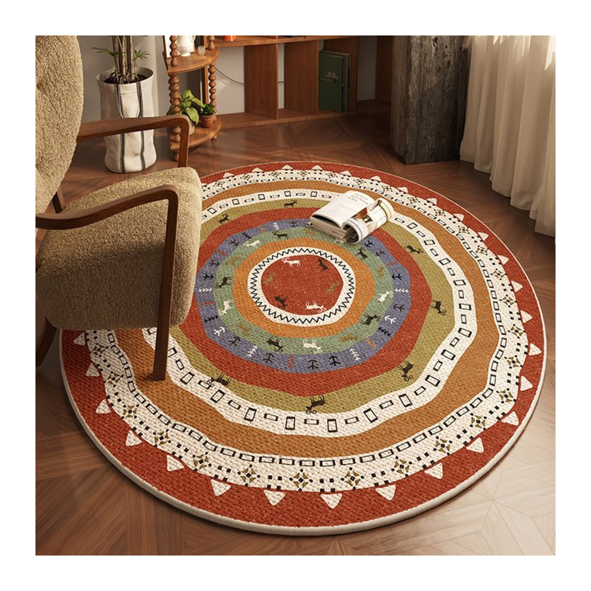 VIKAMA Vintage Rundteppich in Mehrfarbig für Wohnzimmer und Schlafzimmer - Bild 1