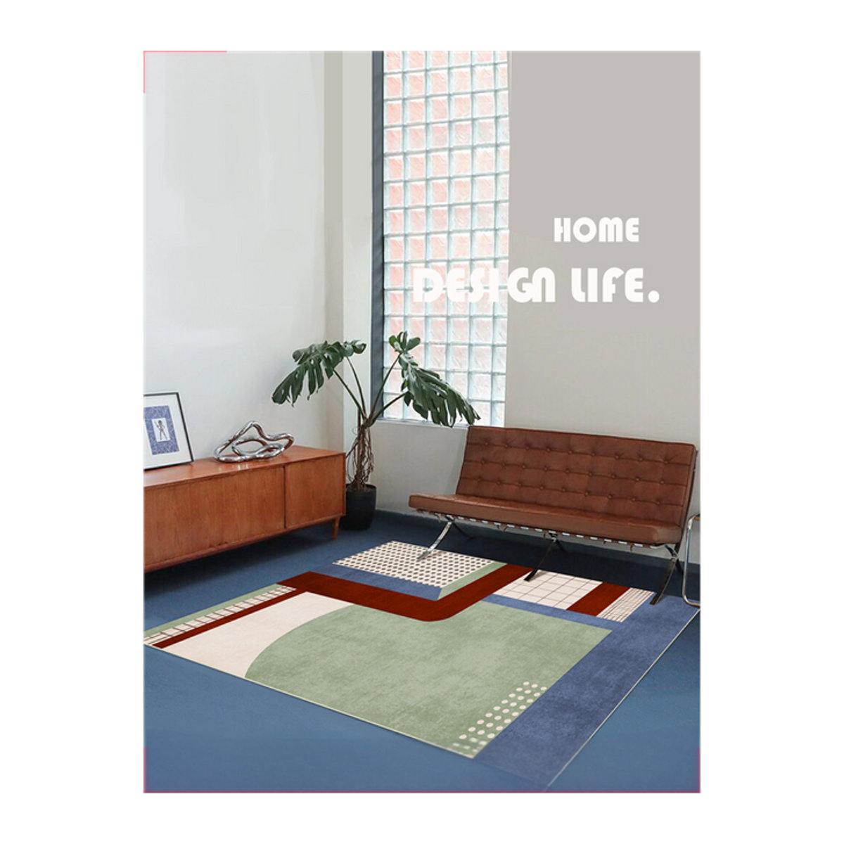 VIKAMA Vintage Teppich mit geometrischem Kreisdesign in Mehrfarbig, wasserdicht und pflegeleicht für Wohnzimmer und Schlafzimmer - Bild 1