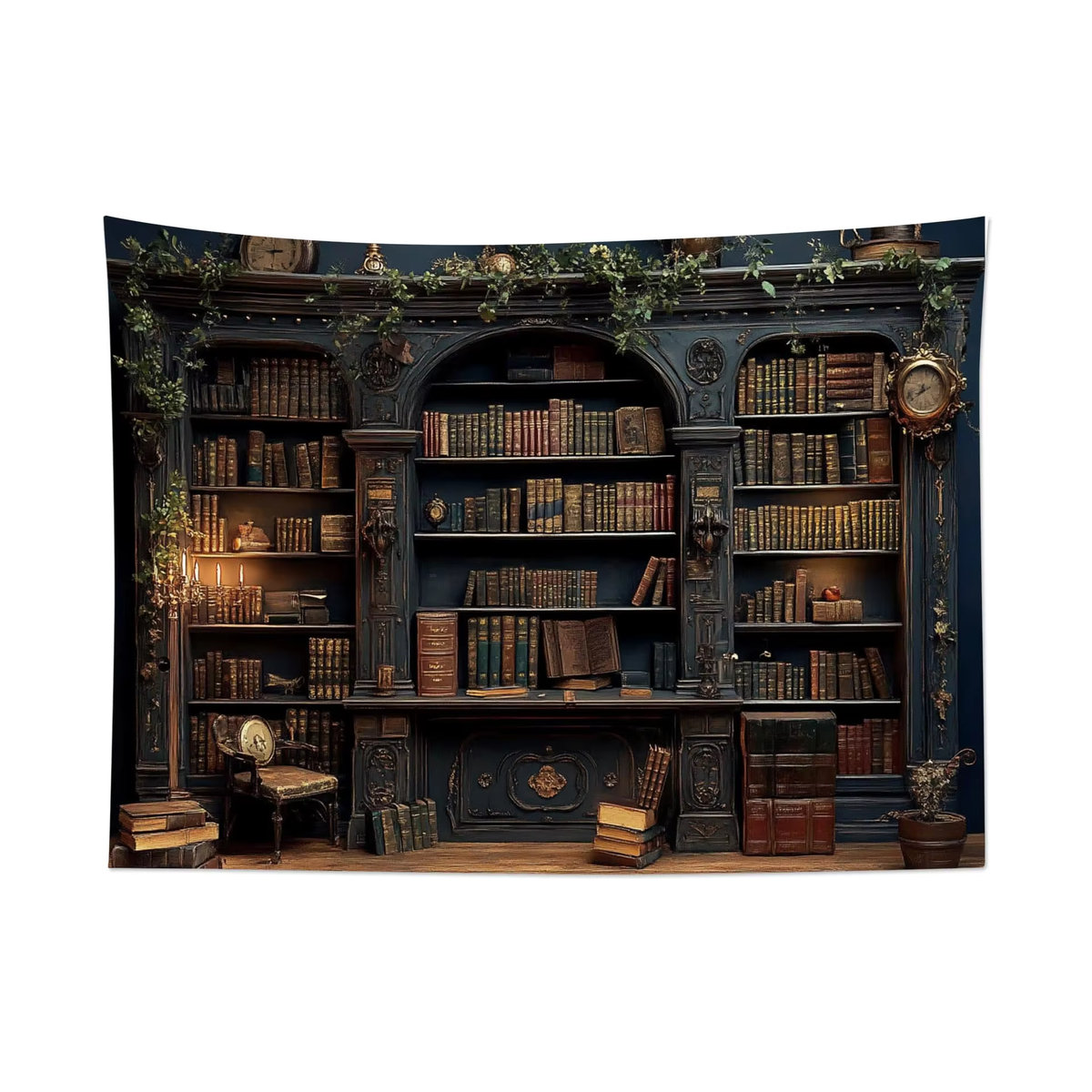 VIKAMA Vintage Wandbehang mit Bücherregal und Schloss-Motiv, mehrfarbiger Textil-Wandteppich für Wohnzimmer und Schlafzimmer, B: 60 cm, H: 40 cm - Bild 5