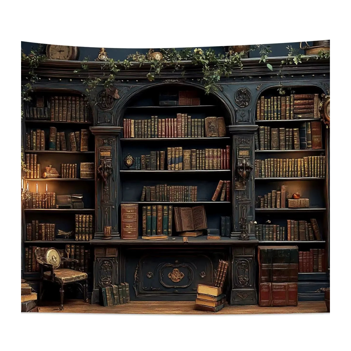 VIKAMA Vintage Wandbehang mit Bücherregal und Schloss-Motiv, mehrfarbiger Textil-Wandteppich für Wohnzimmer und Schlafzimmer, B: 60 cm, H: 40 cm - Bild 6