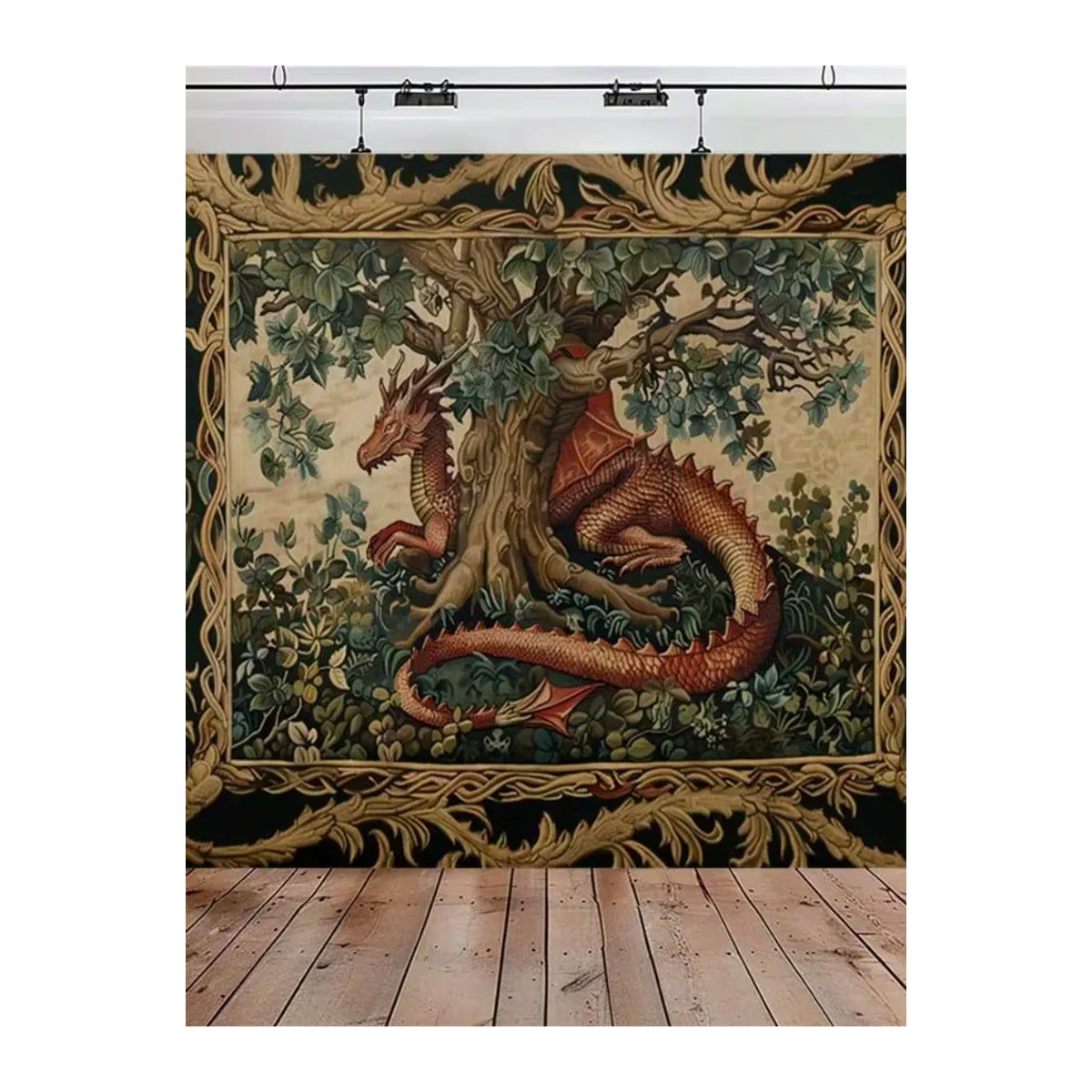 VIKAMA Vintage Wandteppich mit Baumdrachen-Motiv im mittelalterlichen Hofstil, mehrfarbig, Textil, rechteckig - Bild 5