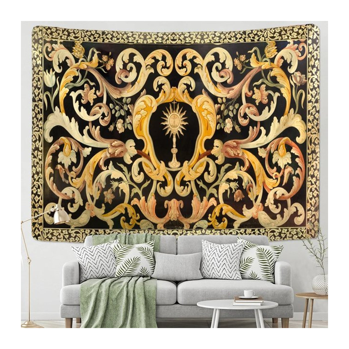 VIKAMA Vintage Wandteppich mit floralem Blumenmuster in Mehrfarbig, rechteckiger Wandbehang für Wohnzimmer und Schlafzimmer, B/H: 70 x 95 cm - Bild 1