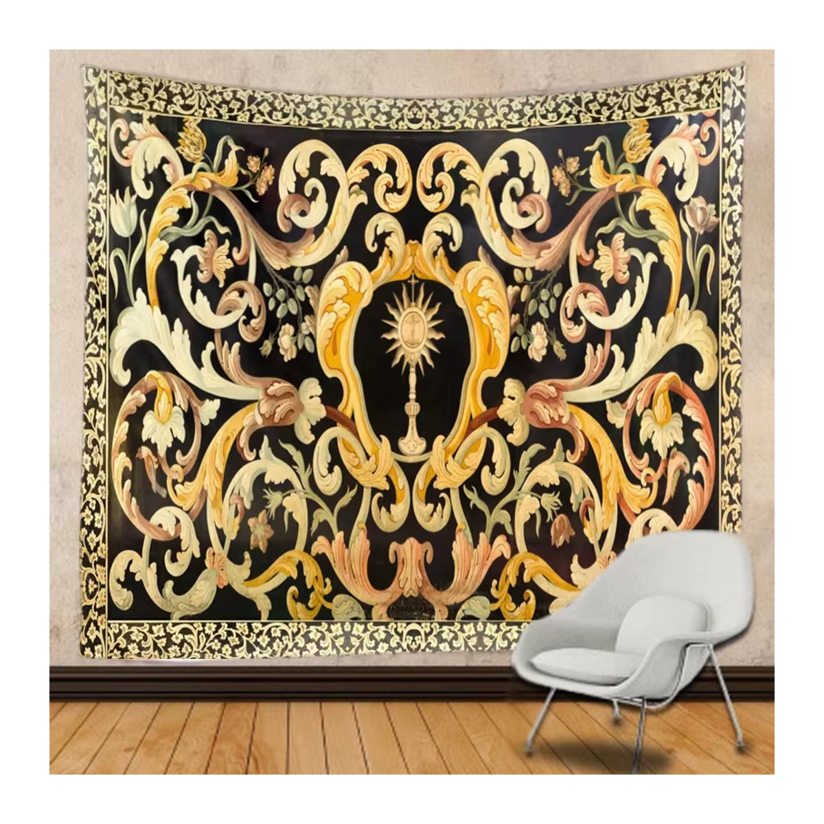 VIKAMA Vintage Wandteppich mit floralem Blumenmuster in Mehrfarbig, rechteckiger Wandbehang für Wohnzimmer und Schlafzimmer, B/H: 70 x 95 cm - Bild 2