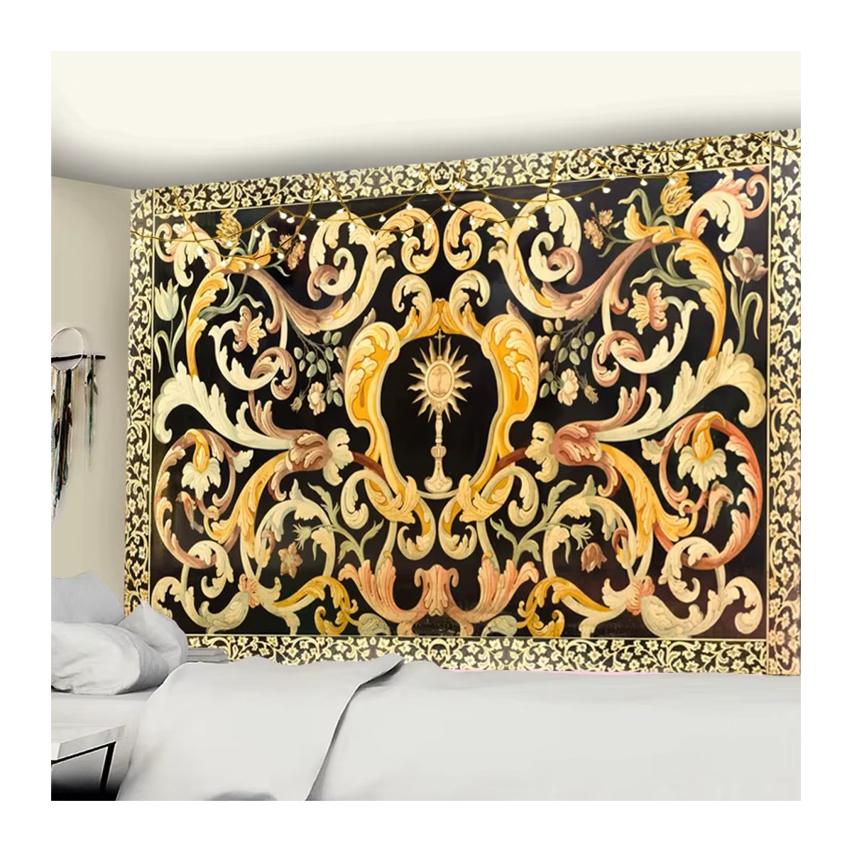 VIKAMA Vintage Wandteppich mit floralem Blumenmuster in Mehrfarbig, rechteckiger Wandbehang für Wohnzimmer und Schlafzimmer, B/H: 70 x 95 cm - Bild 3