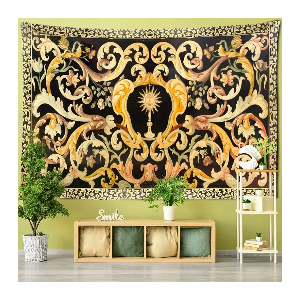 VIKAMA Vintage Wandteppich mit floralem Blumenmuster in Mehrfarbig, rechteckiger Wandbehang für Wohnzimmer und Schlafzimmer, B/H: 70 x 95 cm - Bild 4