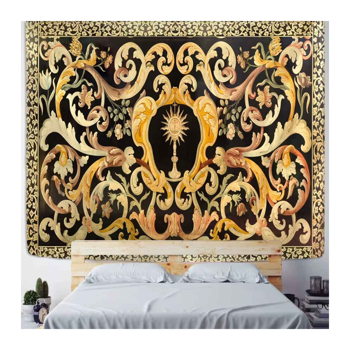 VIKAMA Vintage Wandteppich mit floralem Blumenmuster in Mehrfarbig, rechteckiger Wandbehang für Wohnzimmer und Schlafzimmer, B/H: 70 x 95 cm - Bild 5