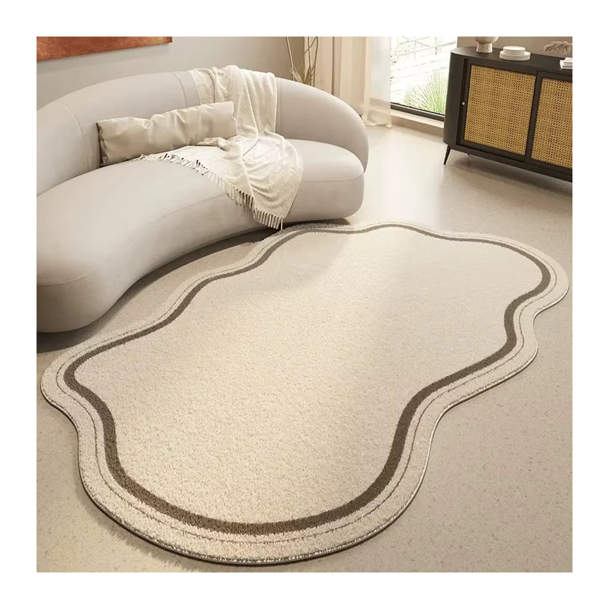 VIKAMA Wabi-Sabi Shaggy Teppich in Off-White mit unregelmäßiger Textur und minimalistischem Design für Wohnzimmer und Schlafzimmer - Bild 2