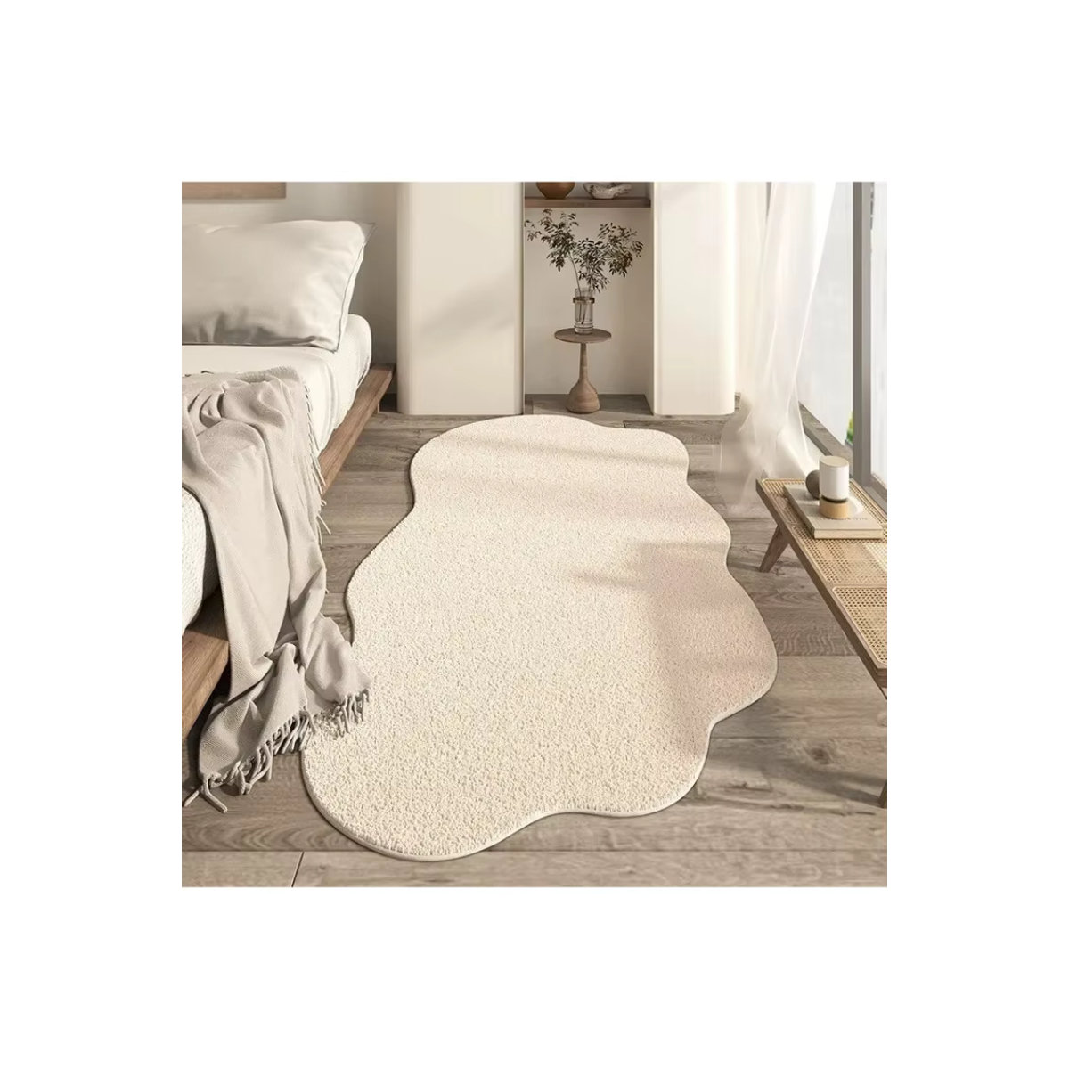 VIKAMA Wabi-Sabi Shaggy Teppich in Off-White mit unregelmäßiger Textur und minimalistischem Design für Wohnzimmer und Schlafzimmer - Bild 4