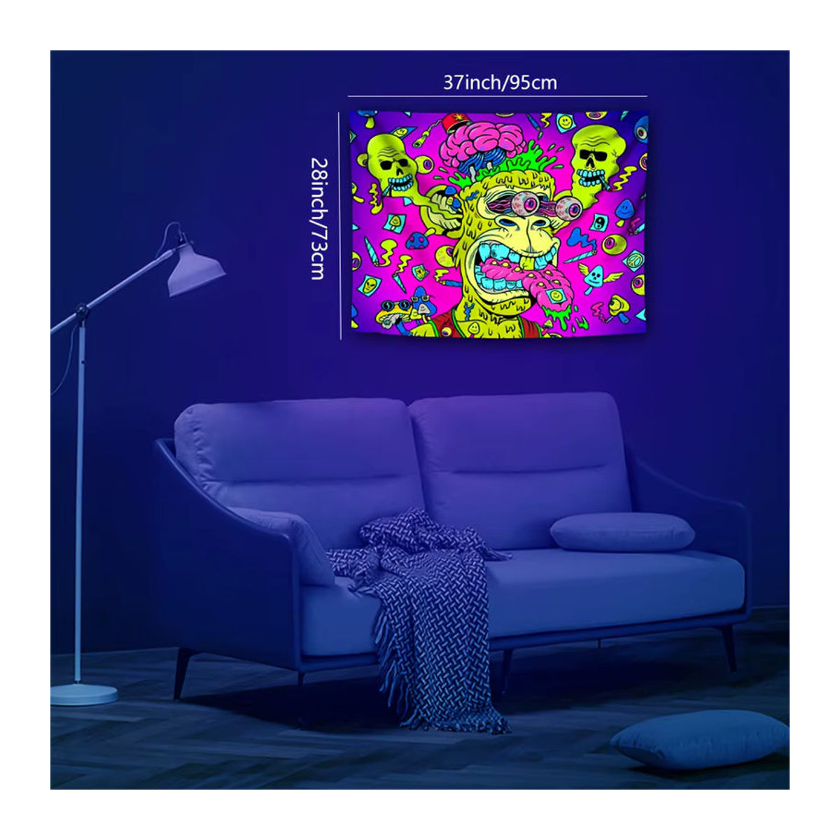 VIKAMA Wandbehang mit Psychedelic Cartoon Affe und Schädel Muster in Mehrfarbig, abstraktes Textil-Design für dein Zimmer - Bild 2