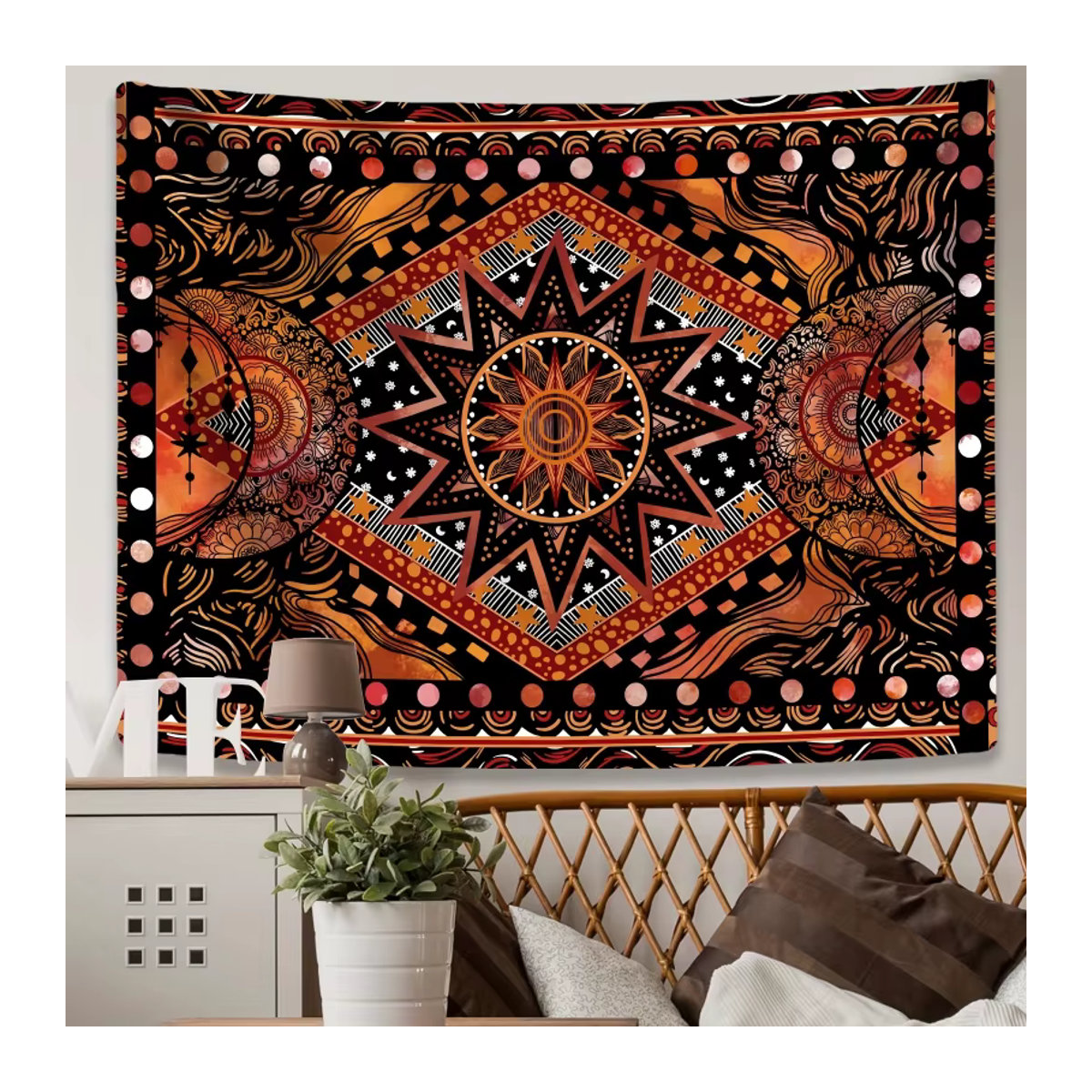 VIKAMA Wandbehang Sonnen- und Mond-Wandteppich in Orange und Mehrfarbig im Retro-Boho-Stil - Bild 5