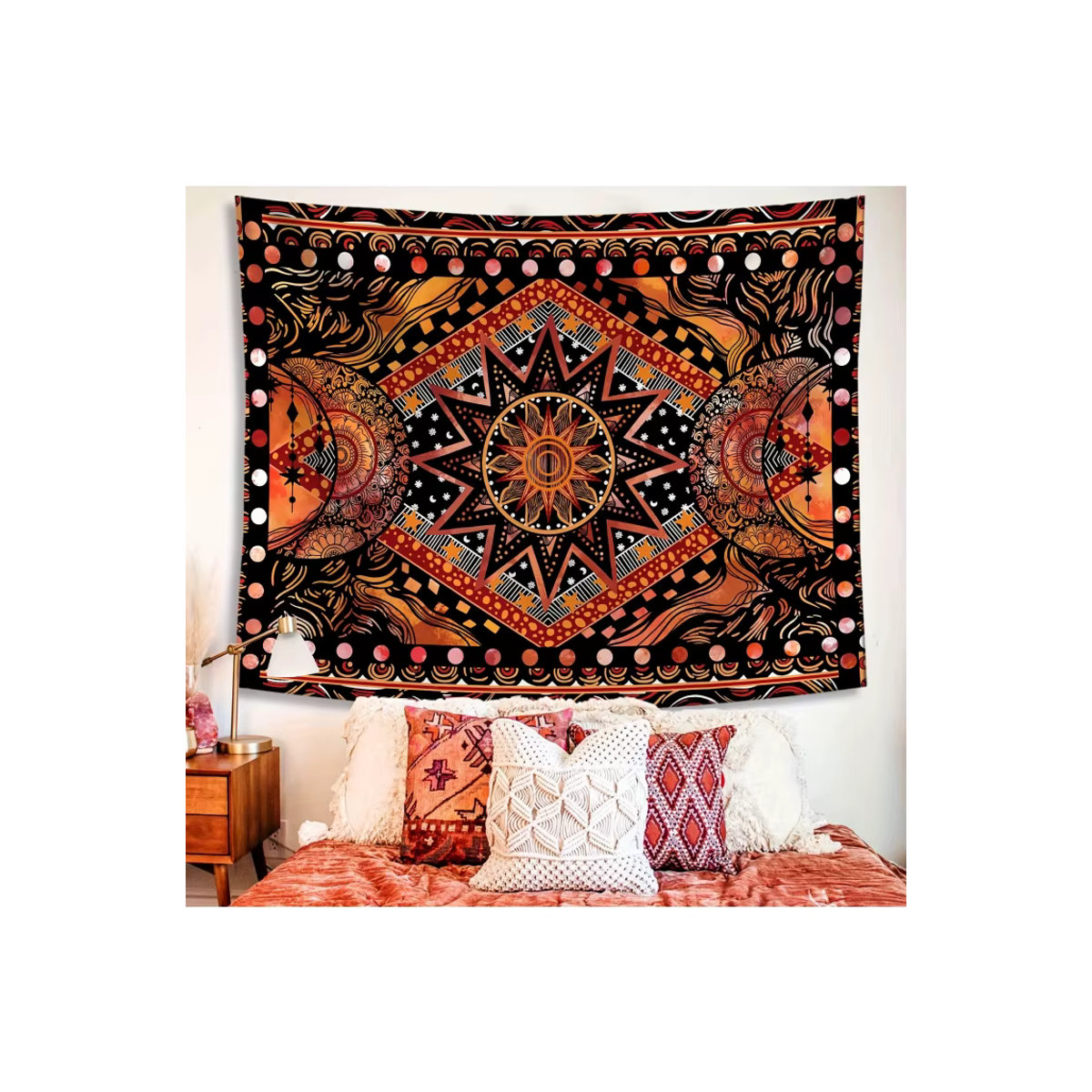 VIKAMA Wandbehang Sonnen- und Mond-Wandteppich in Orange und Mehrfarbig im Retro-Boho-Stil - Bild 6