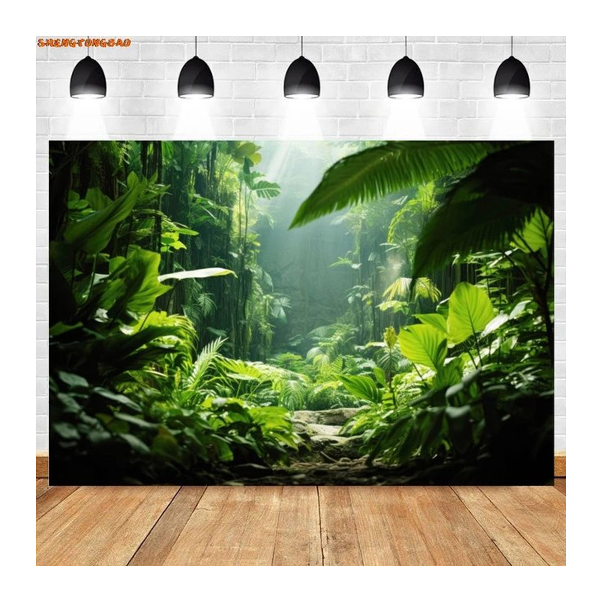 VIKAMA Wanddekoration Tropischer Regenwald Grüner Baum Hintergrund für Baby-Shower und Geburtstagsfeier, Rechteckig, B: 60 cm, H: 40 cm, T: 40 cm - Bild 1