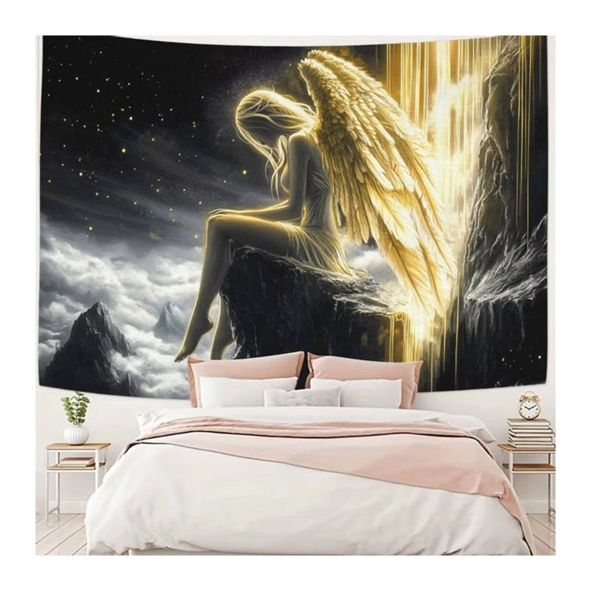 VIKAMA Wandtapisserie Engel Porträt im skandinavischen Stil, mehrfarbig, Textil-Wanddekoration für Wohnzimmer und Schlafzimmer - Bild 1