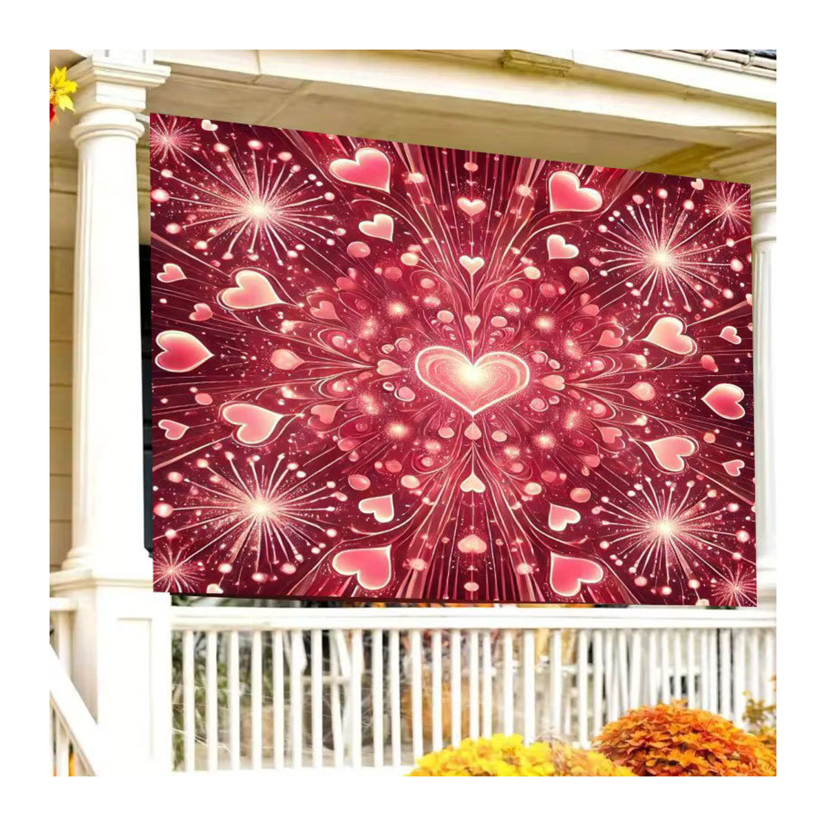 VIKAMA Wandtapisserie Love Fireworks in Rosa mit Herz- und Feuerwerk-Motiv, abstrakte Textil-Wanddekoration für dein Wohnzimmer, Breite: 60 cm, Höhe: 40 cm - Bild 3