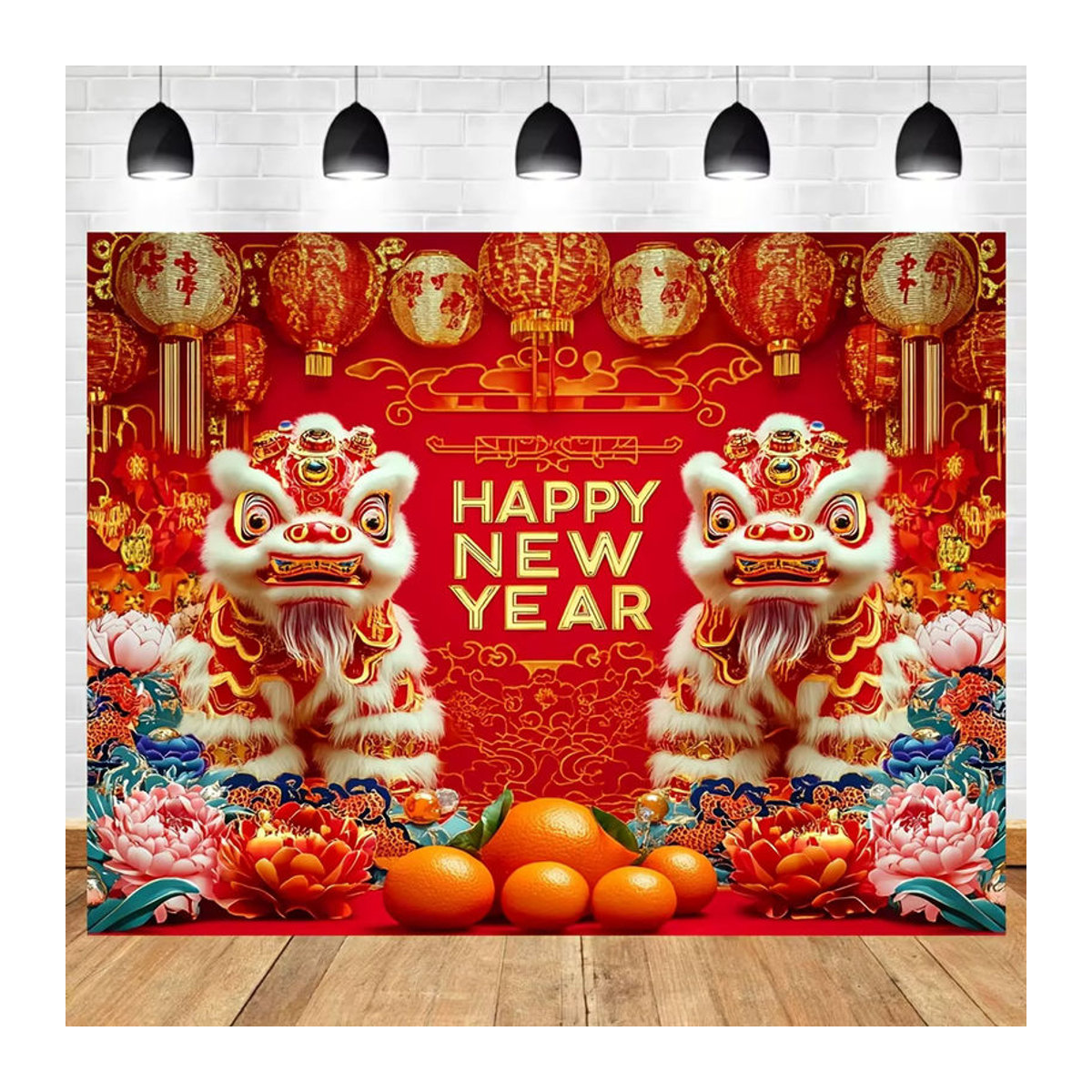 VIKAMA Wandteppich Chinesisches Neujahr mit Doppellöwen und Pfingstrosen, rot, Textil, B x H: 60 x 40 cm - Bild 3