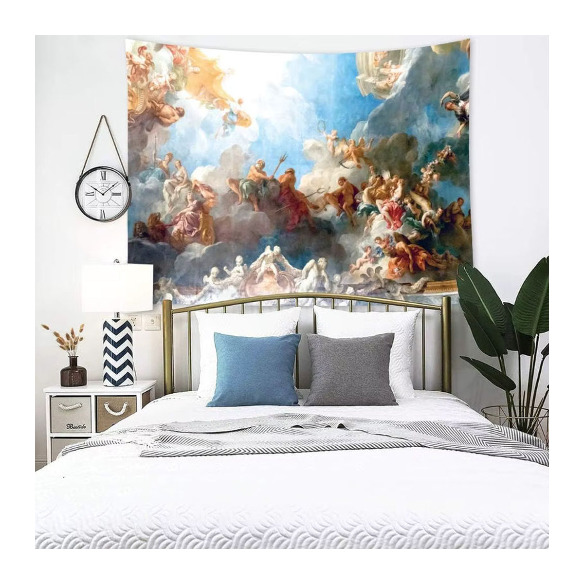VIKAMA Wandteppich Engel Porträt im Barock-Stil, mehrfarbiger Textildruck als hängende Kunstdekoration, B/H: 60 x 90 cm - Bild 1