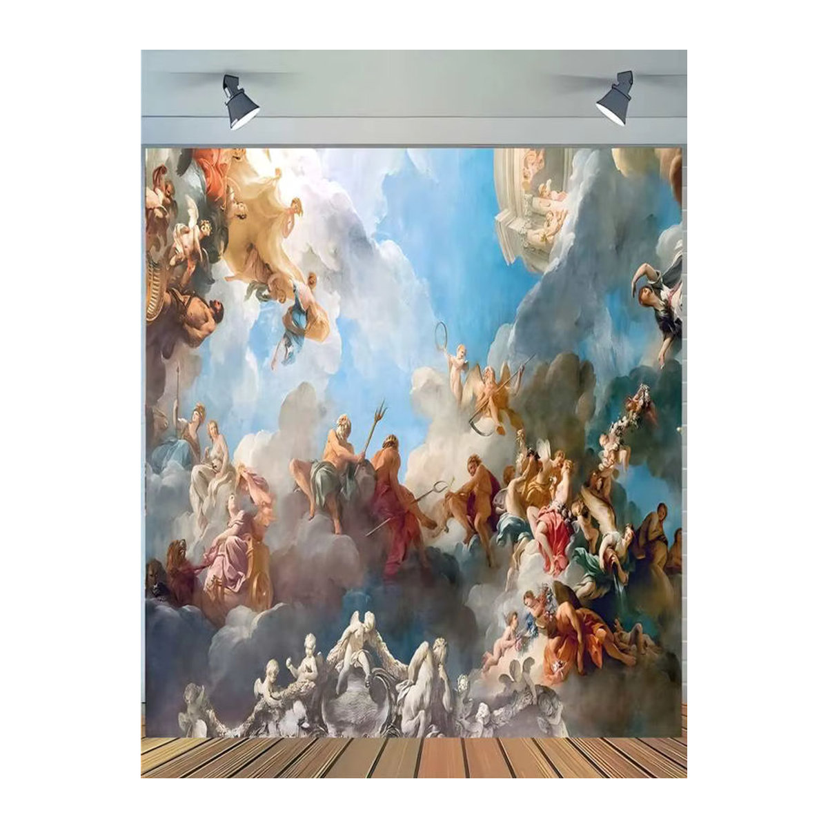VIKAMA Wandteppich Engel Porträt im Barock-Stil, mehrfarbiger Textildruck als hängende Kunstdekoration, B/H: 60 x 90 cm - Bild 2