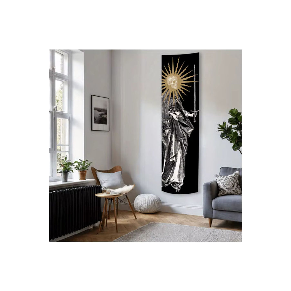VIKAMA Wandteppich im gotischen Stil mit Totenkopf-Sonnen-Motiv, schwarz, Textil, B: 150 cm, H: 40 cm - Bild 7