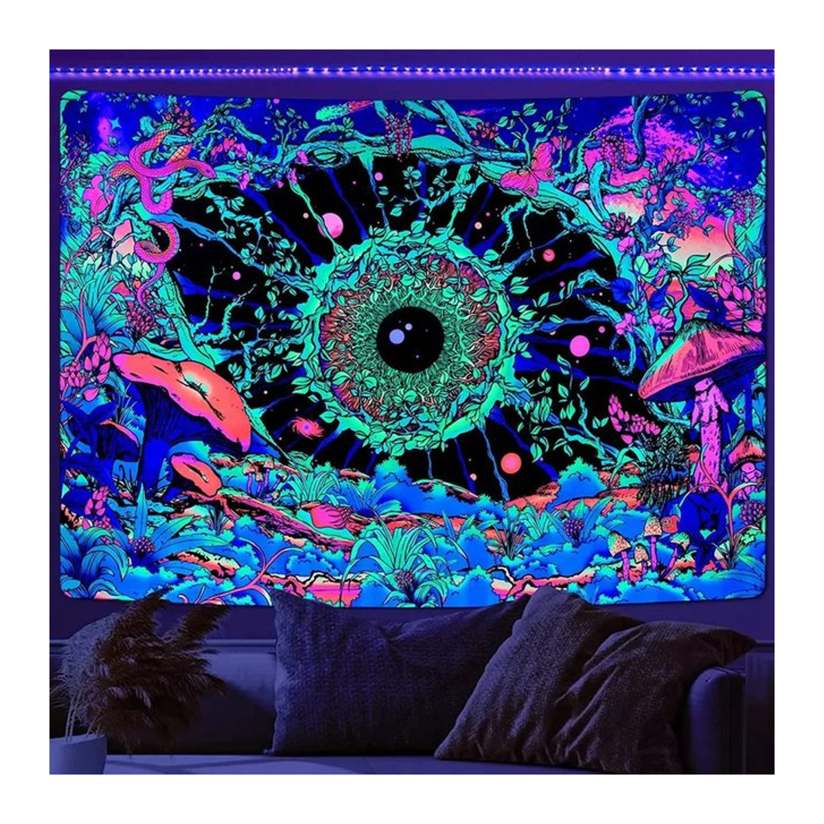 VIKAMA Wandteppich im Mandala-Stil mit psychedelischem Design, im Dunkeln leuchtende Wandkunst, mehrfarbig, rechteckig - Bild 1
