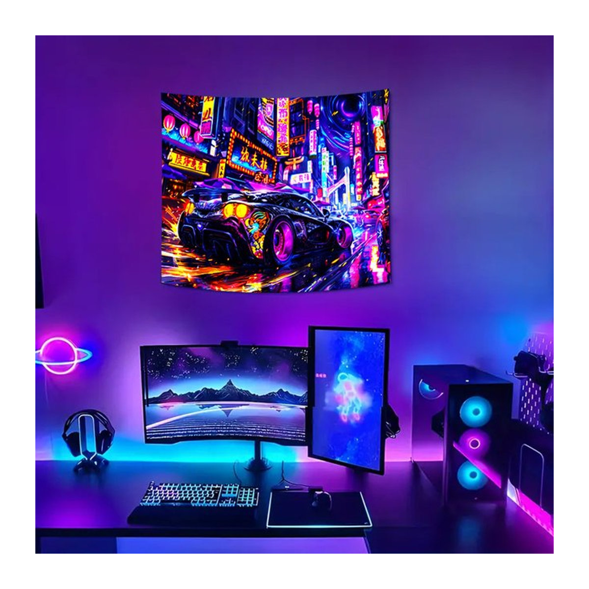 VIKAMA Wandteppich im Neon-Rennstil, mehrfarbig, B/H: 60 x 40 cm - Bild 1
