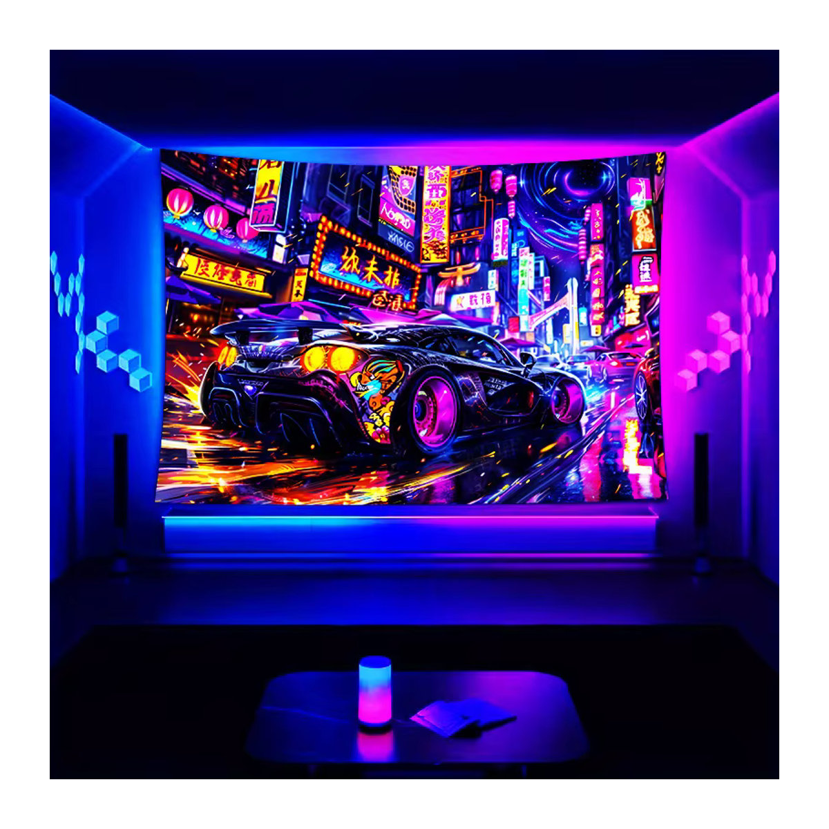 VIKAMA Wandteppich im Neon-Rennstil, mehrfarbig, B/H: 60 x 40 cm - Bild 2