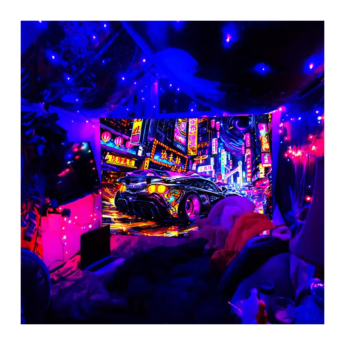 VIKAMA Wandteppich im Neon-Rennstil, mehrfarbig, B/H: 60 x 40 cm - Bild 3