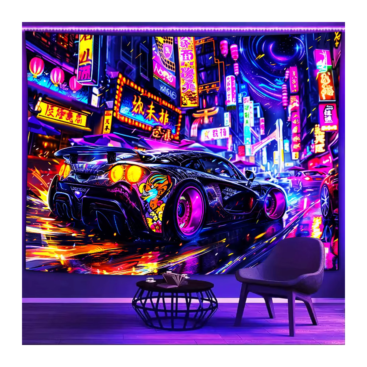 VIKAMA Wandteppich im Neon-Rennstil, mehrfarbig, B/H: 60 x 40 cm - Bild 4