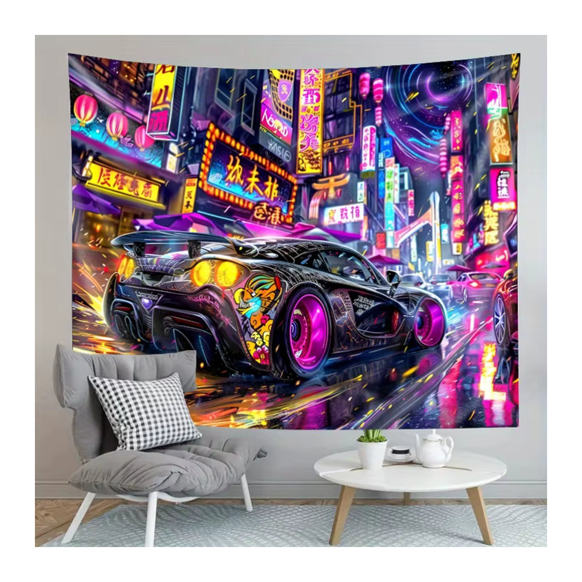 VIKAMA Wandteppich im Neon-Rennstil, mehrfarbig, B/H: 60 x 40 cm - Bild 5