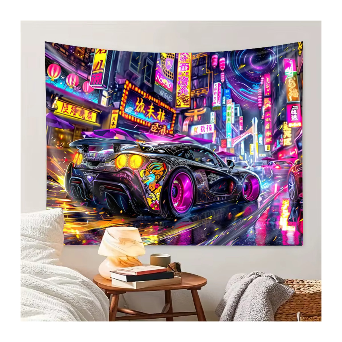 VIKAMA Wandteppich im Neon-Rennstil, mehrfarbig, B/H: 60 x 40 cm - Bild 6