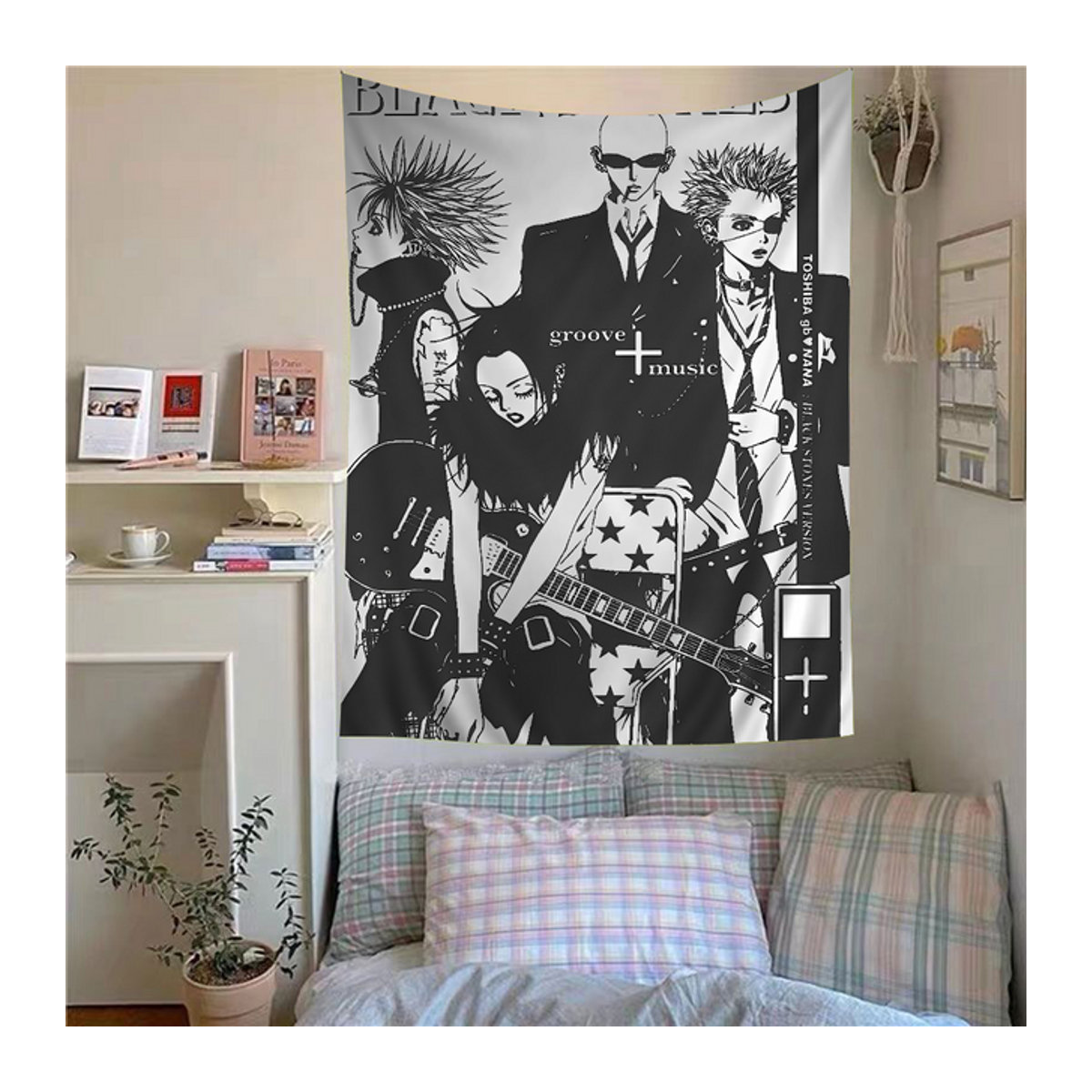 VIKAMA Wandteppich im Retro-Anime-Stil mit schwarz-weißem Farbverlauf, Textil-Wandbehang für dein Studio oder Spielzimmer, B/H: 60 x 40 cm - Bild 1