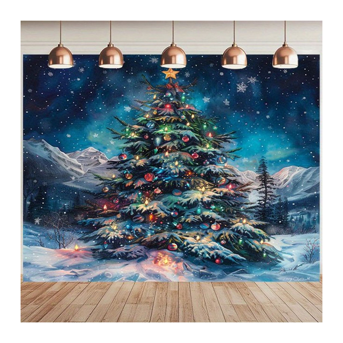 VIKAMA Wandteppich im skandinavischen Design mit Weihnachts-Schneeszene, mehrfarbig, Textil - Bild 1