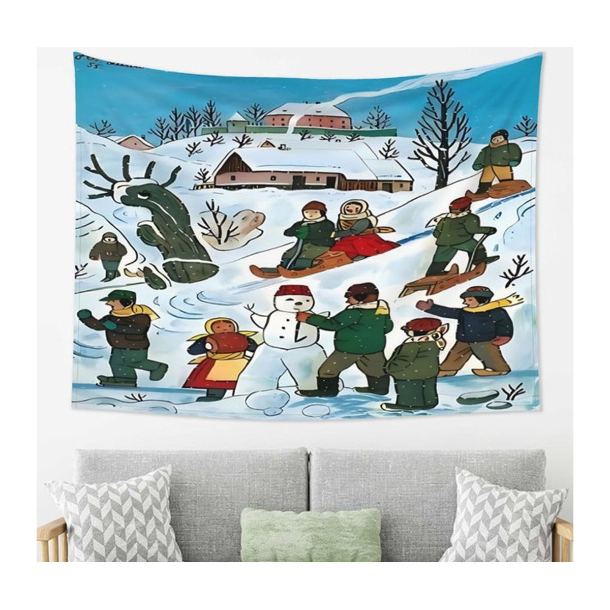 VIKAMA Wandteppich Josef Lada Design, Mehrfarbiger Vintage Landschaft Wandbehang aus Textil, B/H: 90 x 60 cm - Bild 1