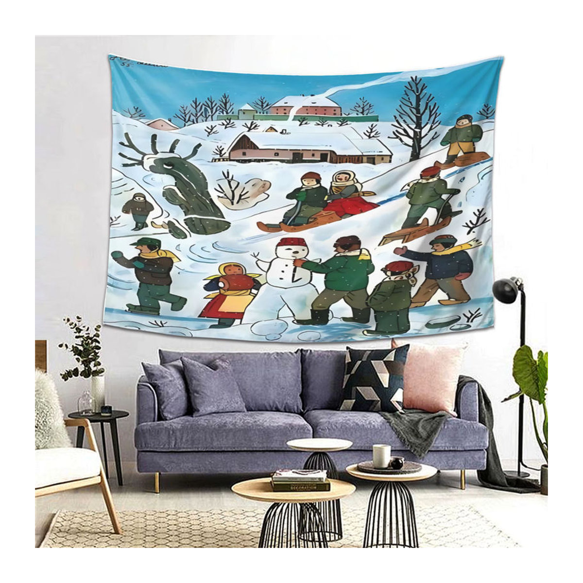VIKAMA Wandteppich Josef Lada Design, Mehrfarbiger Vintage Landschaft Wandbehang aus Textil, B/H: 90 x 60 cm - Bild 2