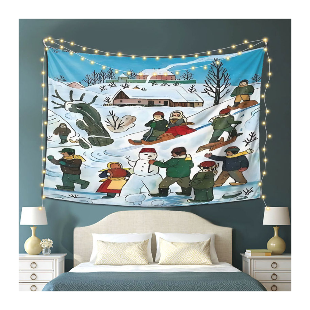 VIKAMA Wandteppich Josef Lada Design, Mehrfarbiger Vintage Landschaft Wandbehang aus Textil, B/H: 90 x 60 cm - Bild 3