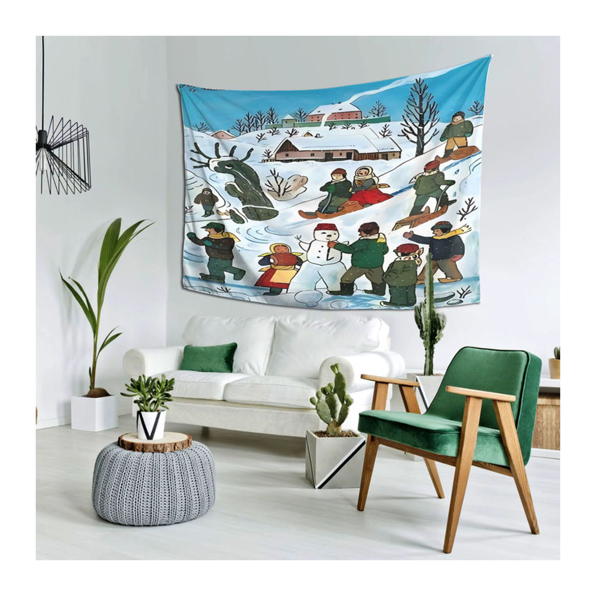 VIKAMA Wandteppich Josef Lada Design, Mehrfarbiger Vintage Landschaft Wandbehang aus Textil, B/H: 90 x 60 cm - Bild 4