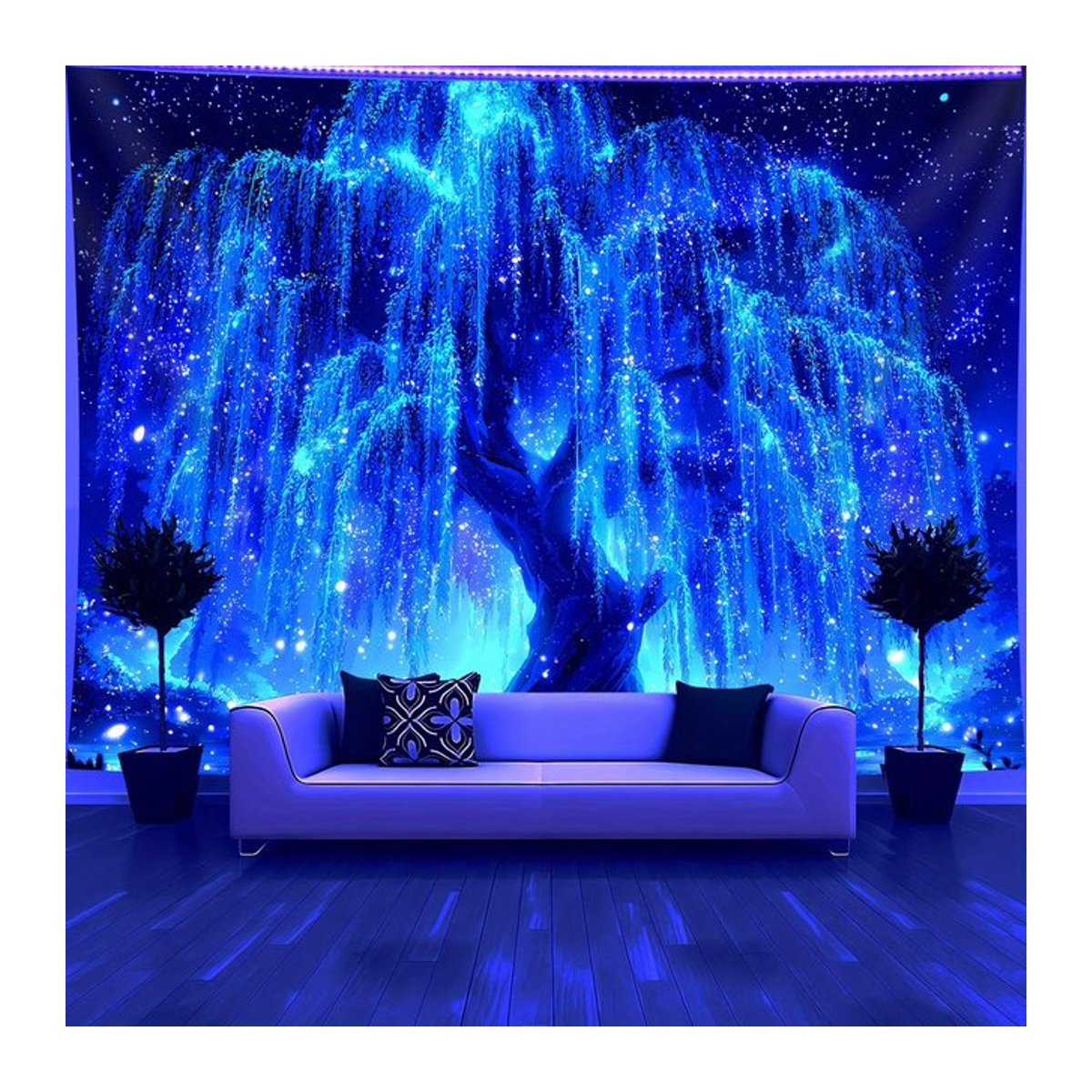 VIKAMA Wandteppich Lebensbaum mit Sternenhimmel in Blau, Ästhetischer Wandbehang für Wohnzimmer, Schlafzimmer und Büro, B/H: 150 x 90 cm - Bild 1