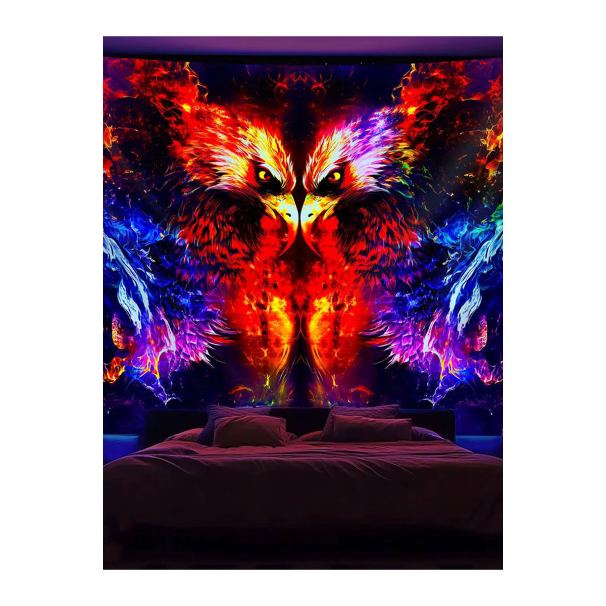 VIKAMA Wandteppich mit Adlerkopf und Flammen-Motiv, mehrfarbiger Textildruck im orientalischen Stil, B/H: 60 x 40 cm - Bild 5
