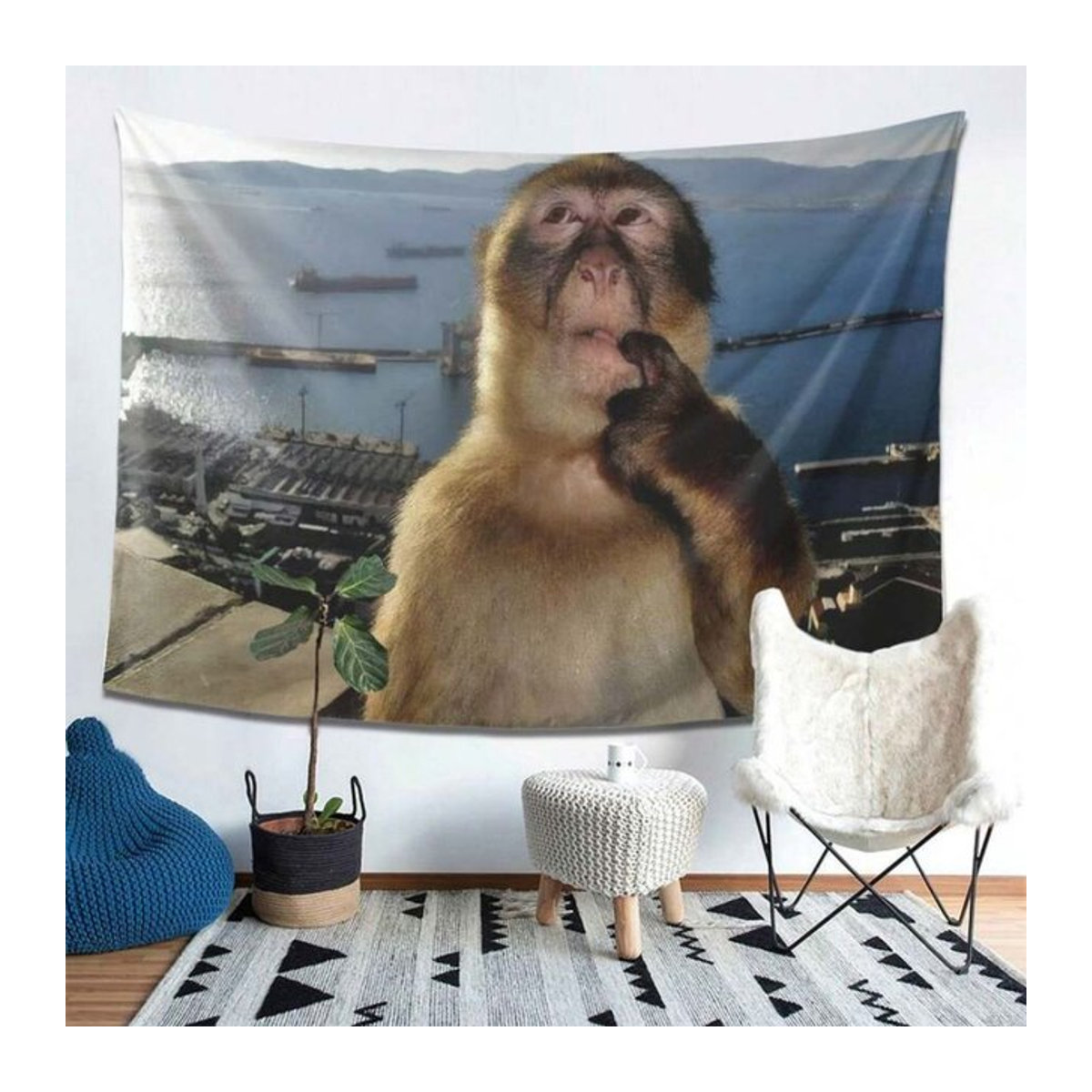 VIKAMA Wandteppich mit Affenmotiv aus Textil, mehrfarbig, rechteckig - Bild 1