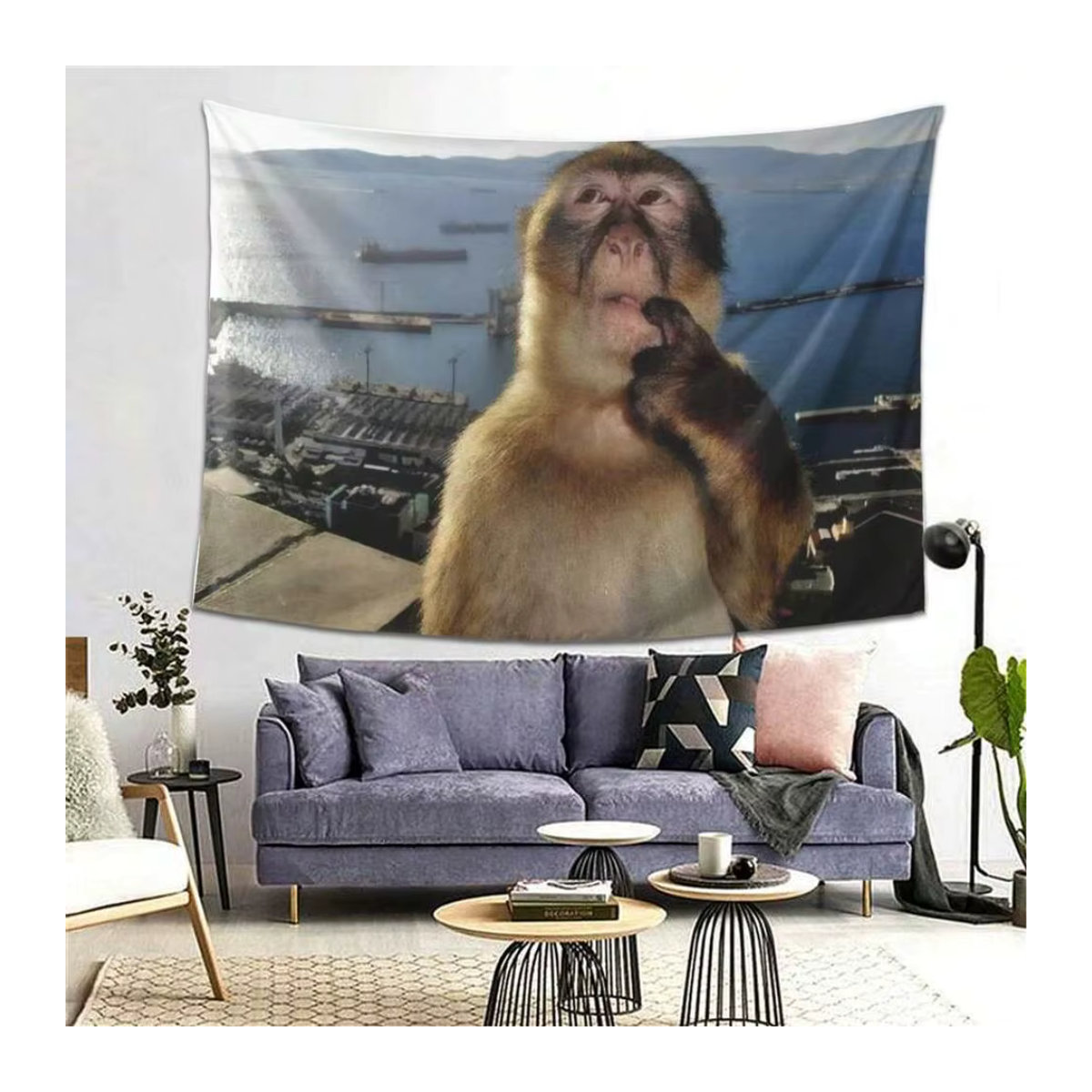 VIKAMA Wandteppich mit Affenmotiv aus Textil, mehrfarbig, rechteckig - Bild 3