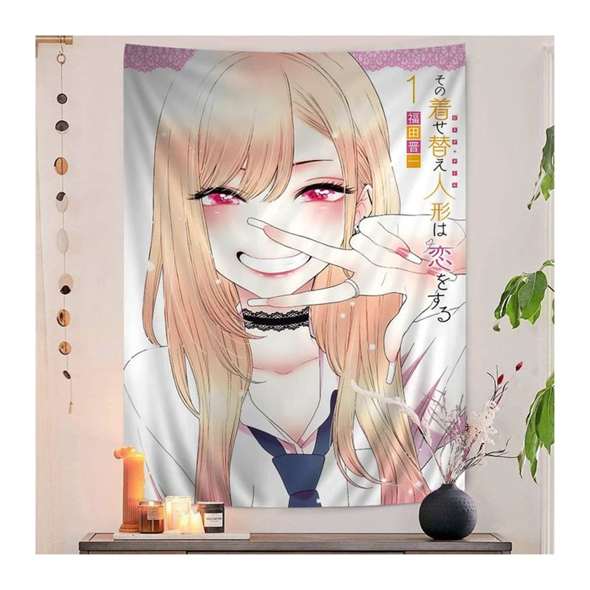 VIKAMA Wandteppich mit Anime-Mädchen Motiv in Pop-Art Design, mehrfarbig, Textil, rechteckig, B/H: 60 x 40 cm - Bild 1