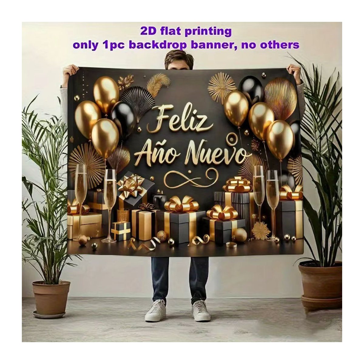 VIKAMA Wandteppich mit Ballon-Motiv für Silvester und Spanisches Neujahr, schwarz, rechteckig, Textil-Wanddekoration - Bild 2