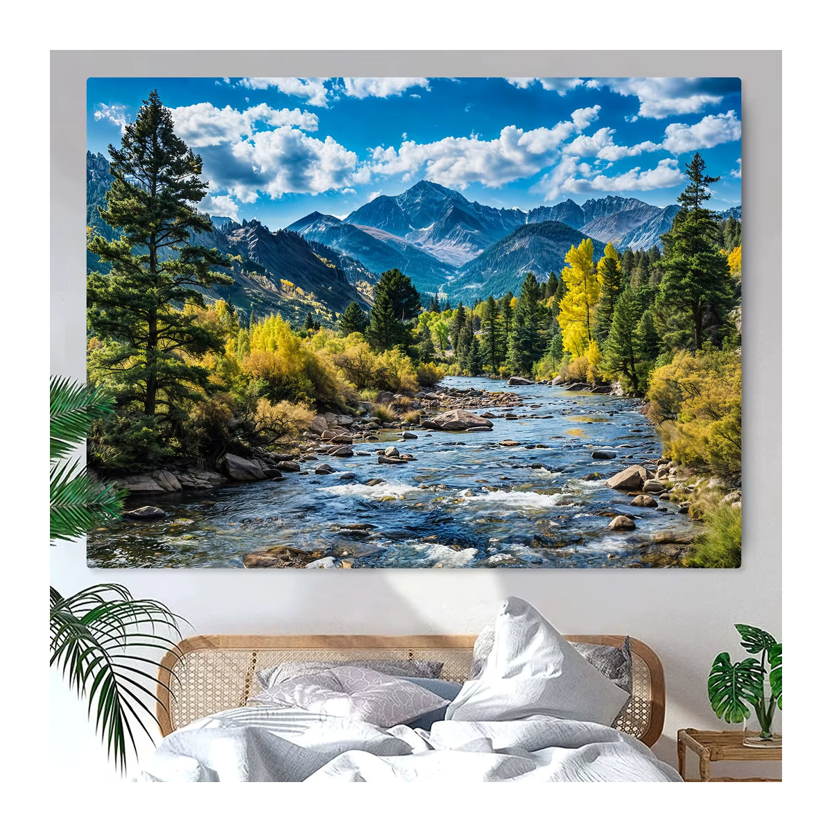 VIKAMA Wandteppich mit Berg- und Herbstwaldlandschaft in Mehrfarbig, Rechteckiger Textil-Wandteppich zur Wanddekoration - Bild 4