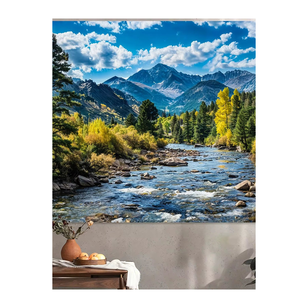 VIKAMA Wandteppich mit Berg- und Herbstwaldlandschaft in Mehrfarbig, Rechteckiger Textil-Wandteppich zur Wanddekoration - Bild 5