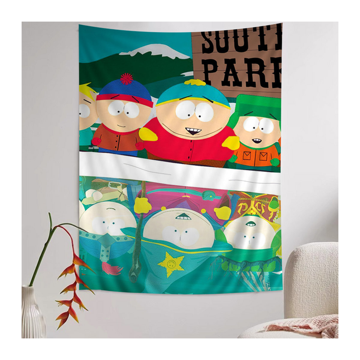 VIKAMA Wandteppich mit Cartoon-Figuren in Mehrfarbig, amerikanischer Stil für Kinderzimmer, Schlafzimmer oder Wohnzimmer, Textil, B: 60 cm, H: 40 cm, T: 40 cm - Bild 1
