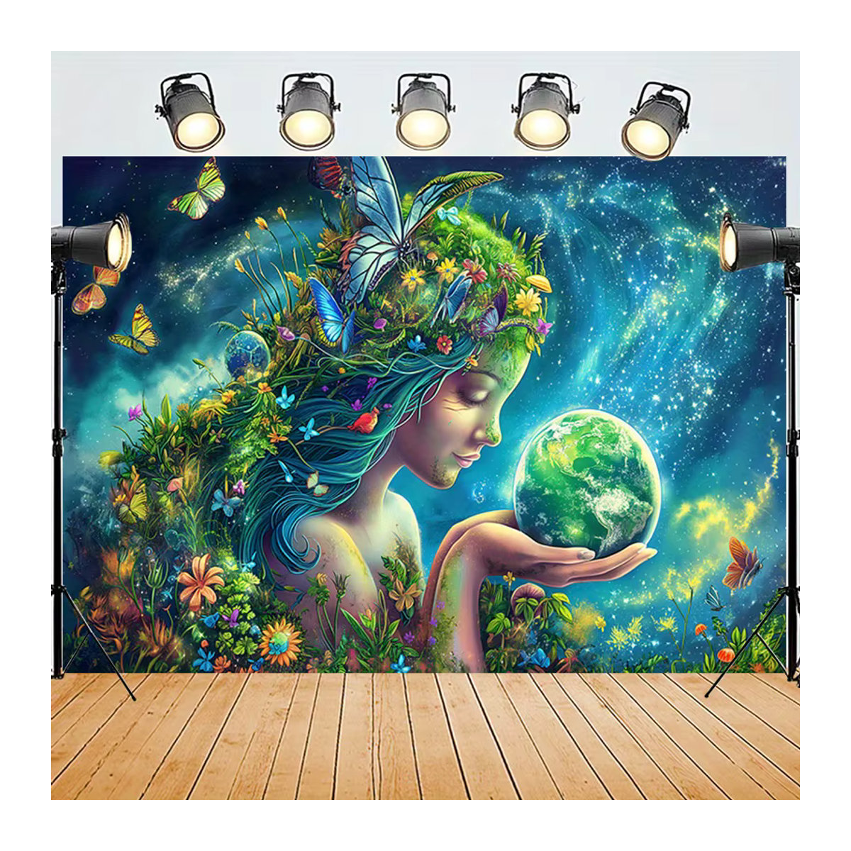 VIKAMA Wandteppich mit Erdgöttinnen-Print in Teal-Grün und Mehrfarbig, Bohemian Wanddekoration für dein Wohnzimmer oder Schlafzimmer - Bild 5